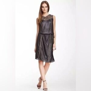 BCBG Max Azria Greta Lace Inset Dress – Black Faux Leather Look, Size Small